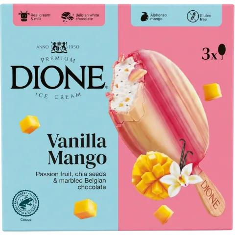 Морозиво DIONE 3х90мл манго-марак-чіа бельг шокИ931(Литва)