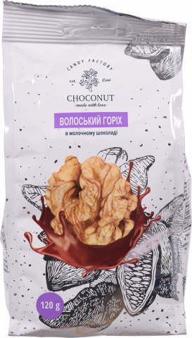 Цукерки Choconut 120 г Грецький горіх в мол. шок.