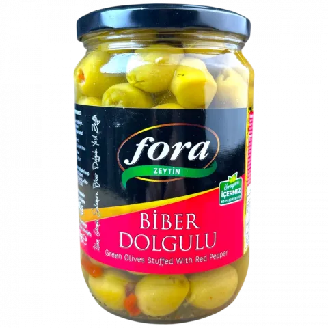 Зелені оливки Fora фарш.чер. перцем б/к 400г(Туреччина)