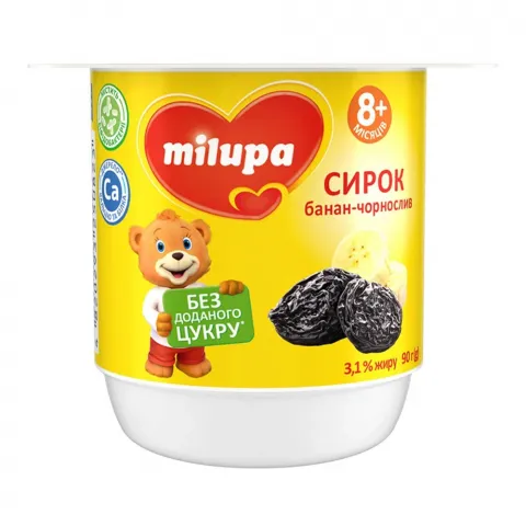 Сирок з біфідобактеріями Мілупа 3,1 90 г Банан-чорнослив