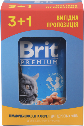 Набір Корм д/котів Brit Premium 4х100 г з лососем та форелю