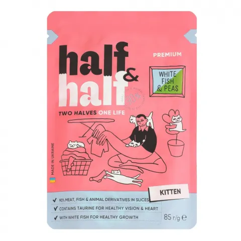 Корм д/кошенят HalfHalf 85 г з рибою та горохом в желе