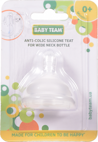 Соска Baby Team 1 шт. силікон. антиколікова д/бутилочки з широким горлом 2025