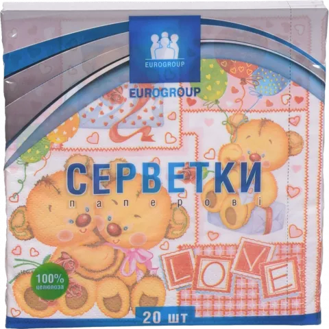 Серветки Єврогруп 20 шт. 3333 Дитячі ведмедики 186