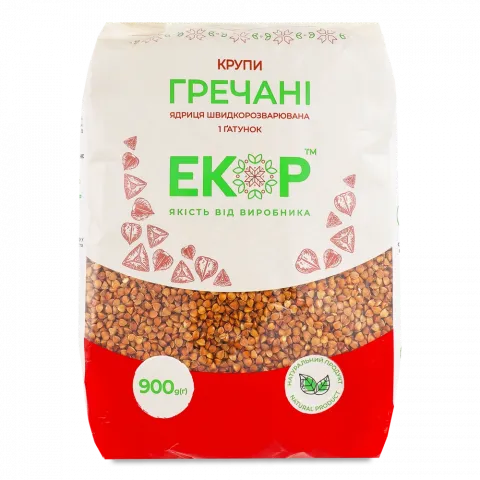 Крупи Екор 900 г гречані ядриця швидкорозварювана