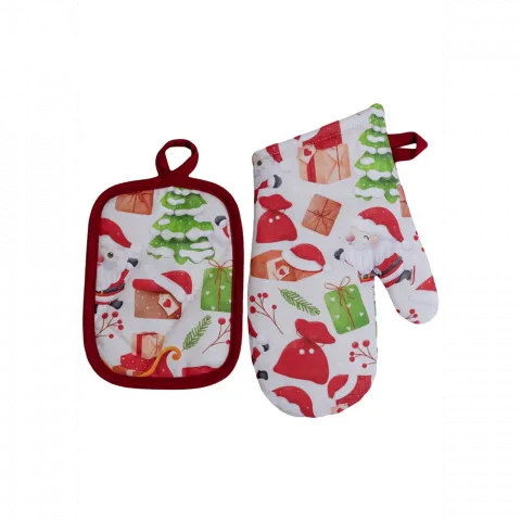 Набір рукавичка та прихватка Прованс Санта на білому