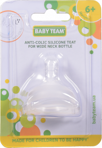 Соска Baby Team 1 шт. силікон. антиколікова д/бутилочки з широким горлом 2026