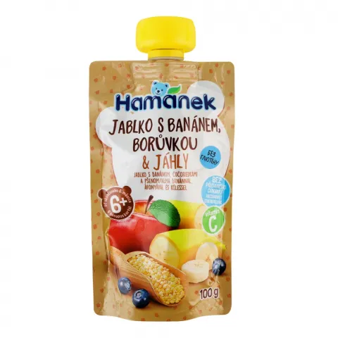 Пюре Hamanek 100 г яблуко банан чорниця та пшоно