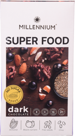 Цукерки Millennium 80 г Super Food чорні з мигдалем, смородиною, льоном та чіа