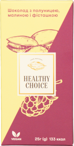 Шок Healthy Choice 25 г з полуницею/малиною та фісташкою