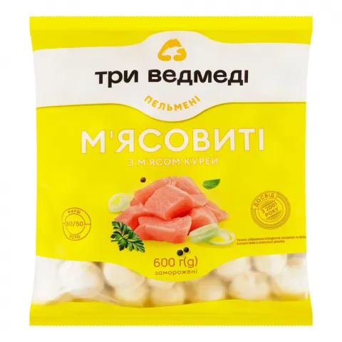 Пельмені Три Ведмеді 600 г Мясовиті з куркою