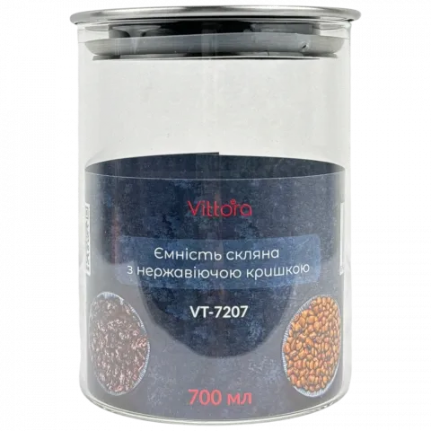 Ємність скляна з нержавіючою кришкою Vittora 700 мл VT-7207