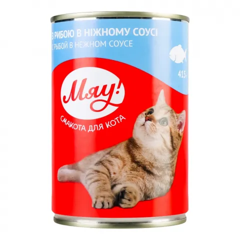 Корм д/котів Мяу! 415 г з/б Рибне асорті в ніж. соусі