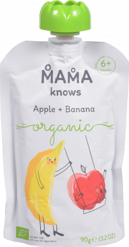 Пюре Mama knows 90 г д/пак. органічне яблуко-банан