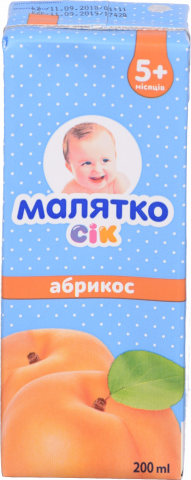 Сік Малятко 200 мл абрикосовий з м`як. тп