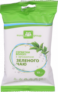 Серветки вологі Єврогруп 15 шт. з ароматом Зеленого Чаю