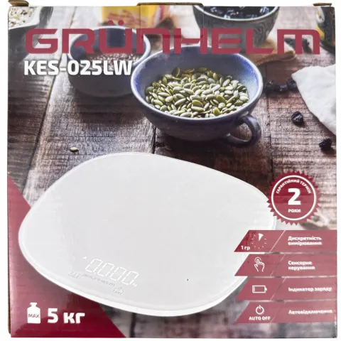 Ваги кухонні Grunhelm KES-025LW Білі круглі 129942