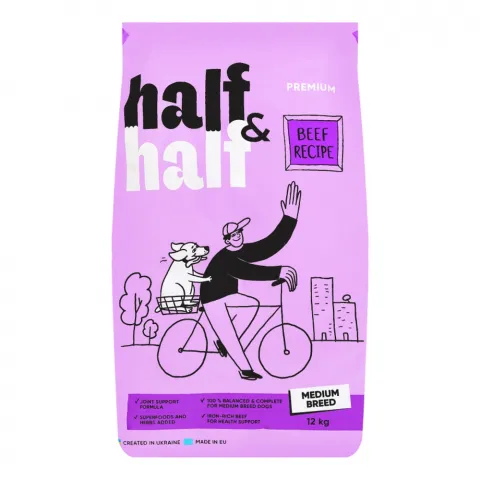 Корм д/собак Half and Half 12 кг сер.пор. з яловичиною