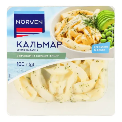 Кальмар Norven 100 г шмат. вар. з кропом та соусом Айолі