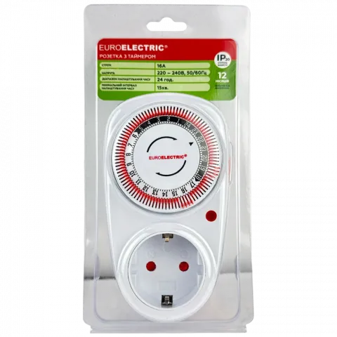 Розетка з таймером механ. Euroelectric 230V/16A/3680W
