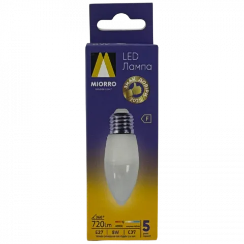 Лампа Miorro LED C37 E27 8W 4000K 51-314-006