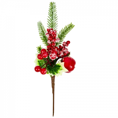 Гілочка хвойна штучна з ягодами та яблуком 28 см арт. 9196-250311 И304