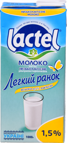 Молоко Lactel Легкий ранок 1 л 1,5 низьколактозне