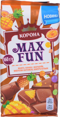 Шок Корона Max Fun 150 г мол. з шматоч. манго/ананаса/маракуї та вибух. карам.