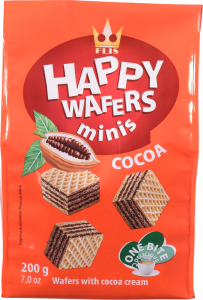 Вафлі FLIS 200 г Happy Wafers з нач. какао (Польща) И926