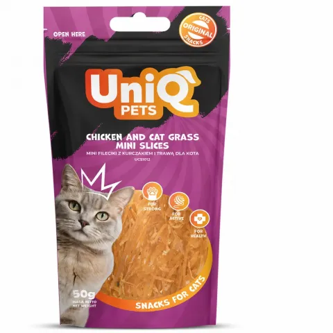 Снек д/котів UNIQ 50г слайси Курка/Котяча трава И179 (Пол)