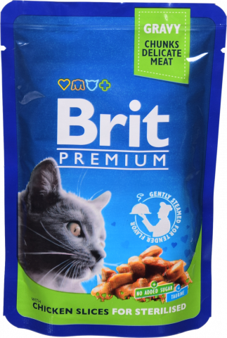 Корм Brit Premium Cat pouch 100 г пак. Курка дстерилізованих котів 100275