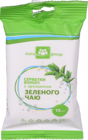 Серветки вологі Еврогруп 15 шт. з ароматом Зеленого Чаю