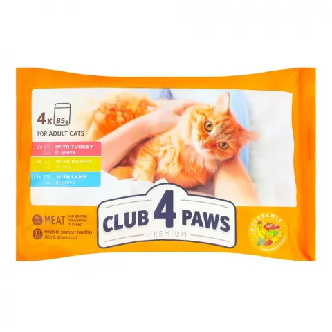 Набір Корм д/котів Клуб 4 лапи 4х85г з ягн+інд+крол в желе