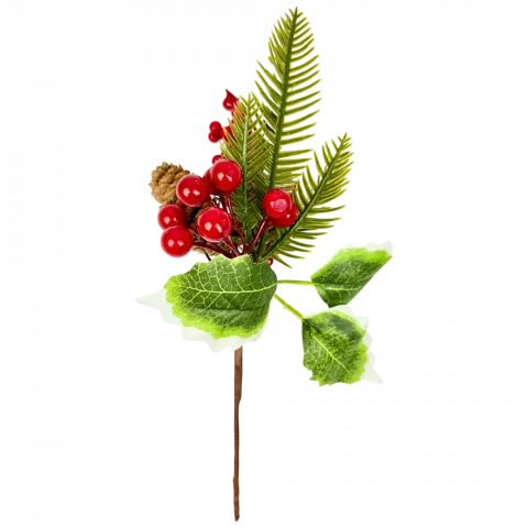 Гілочка хвойна штучна з ягодами та шишкою 27 см арт. 9196-250312 И298