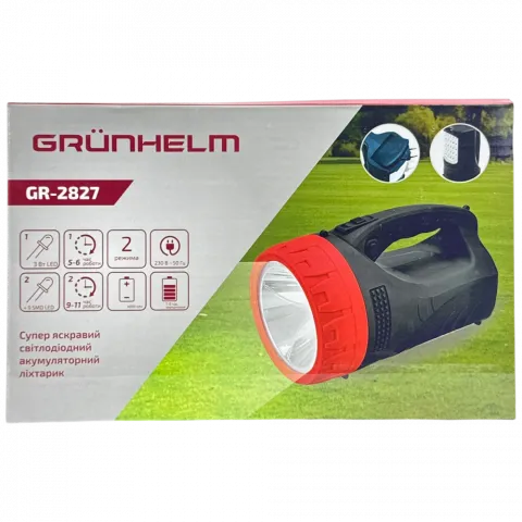 Ліхтар LED Grunhelm акум ручний GR-2827 3W+9SMDLED 4000mAh 121276