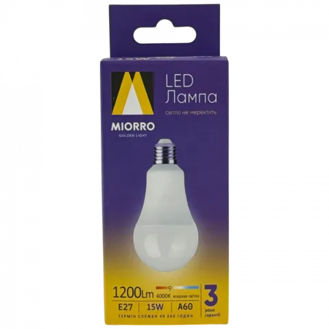 Лампа Miorro LED A60 E27 15W 4000K 51-314-002