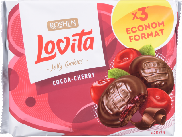 Печ Рошен 420 г Lovita Jelly Cookies з желейною начин. какао+вишня
