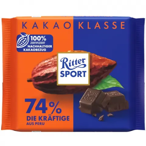 Шоколад Ritter Sport 100 г чорний Перу 74 (Німеччина)