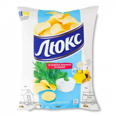 Чипси Люкс 105 г зі смаком сметани та зелені