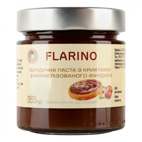 Паста фундучна Flarino 200 г скл. з какао та карамелізованим фундуком