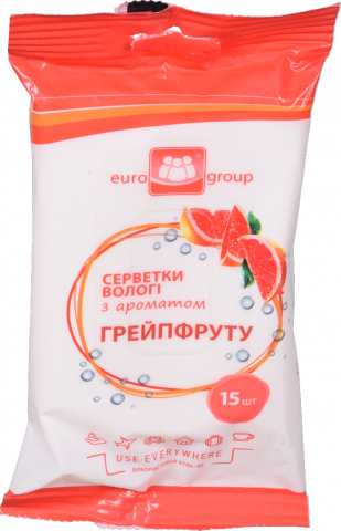 Серветки вологі Еврогруп 15 шт. з ароматом Грейпфруту