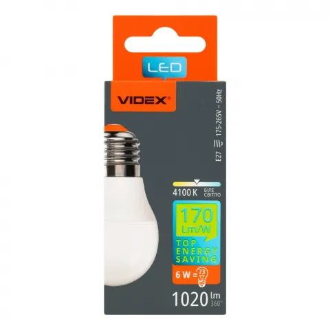 Світлодіодна лампа VIDEX G45h 6W E27 4100K