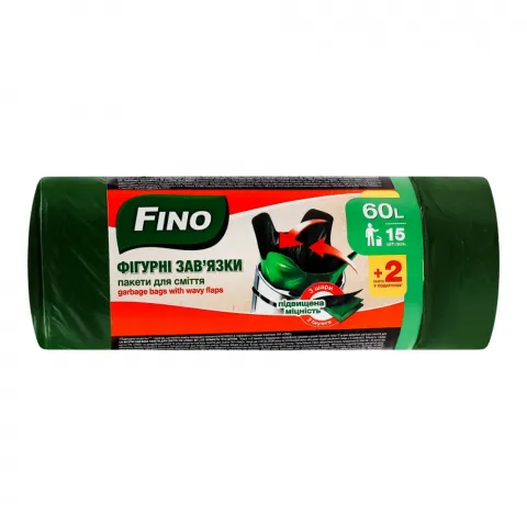 Пакет д/сміття FINO 60 л 15+2 шт.Міцні з фігур.зав`яз.6397