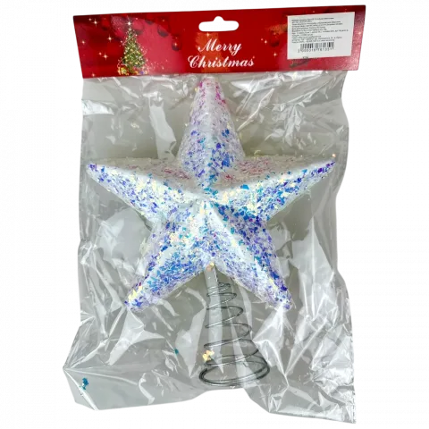 Верхівка на ялинку Зірка 2023 см біла з блискітками арт. 25A-2310 9245 И351