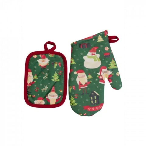 Набір рукавичка та прихватка Прованс Санта на зеленому
