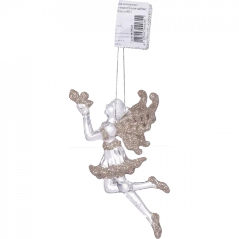 Підвіска на ялинку пласт Фея з пташкою Прозора оздоблена 14х8,5 см 0903-5
