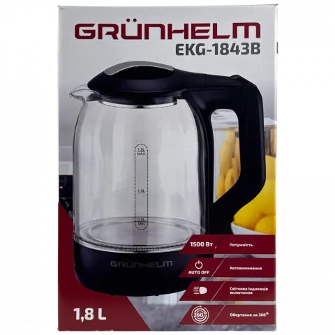 Електрочайник Grunhelm EKG-1843B 1,8 л 1500 Вт скло чорний