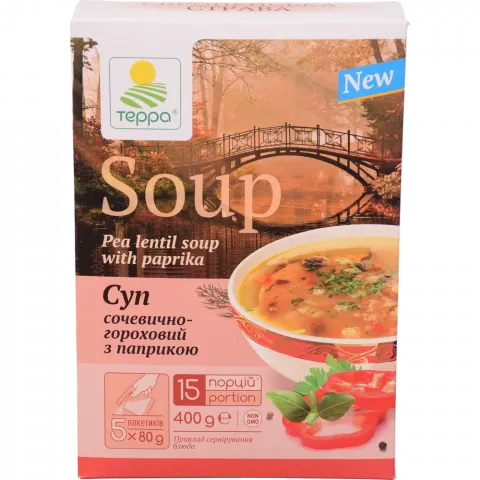 Суп-гарнір Терра 300 г гороховий з сочевицею, паприкою та базиліком