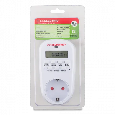 Розетка з таймером електр. Euroelectric 230V/16A/3600W