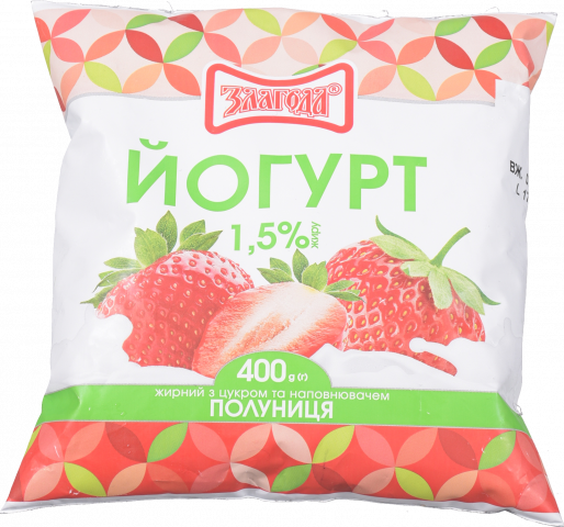 Йогурт Злагода 400/450 г 1,5 п/е Полуниця